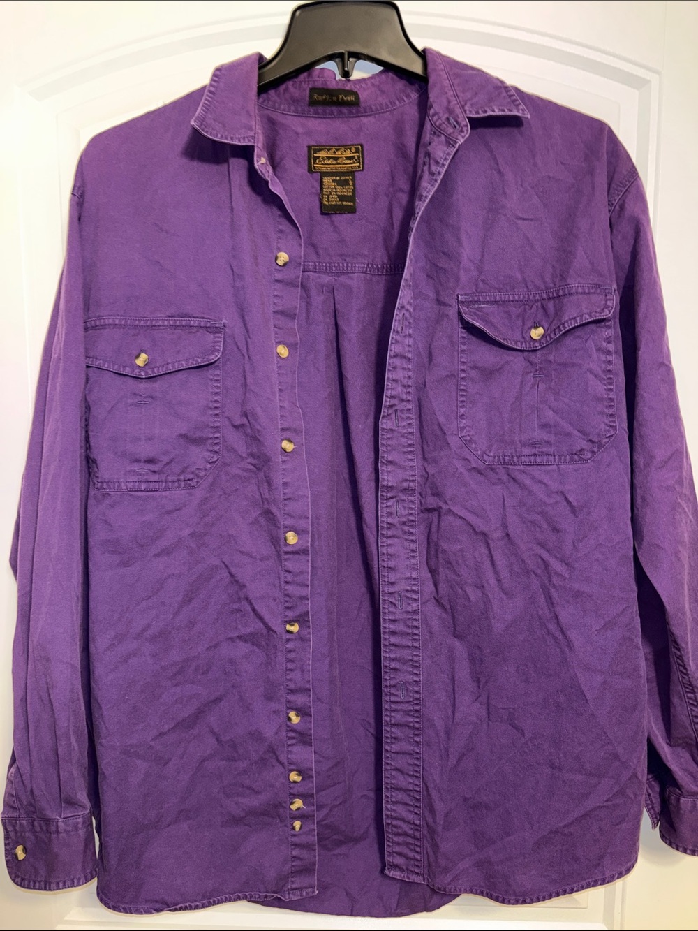 Vintage Eddie Bauer Rufton Twill 90s 00s Men's Button-Up Purple Size Large